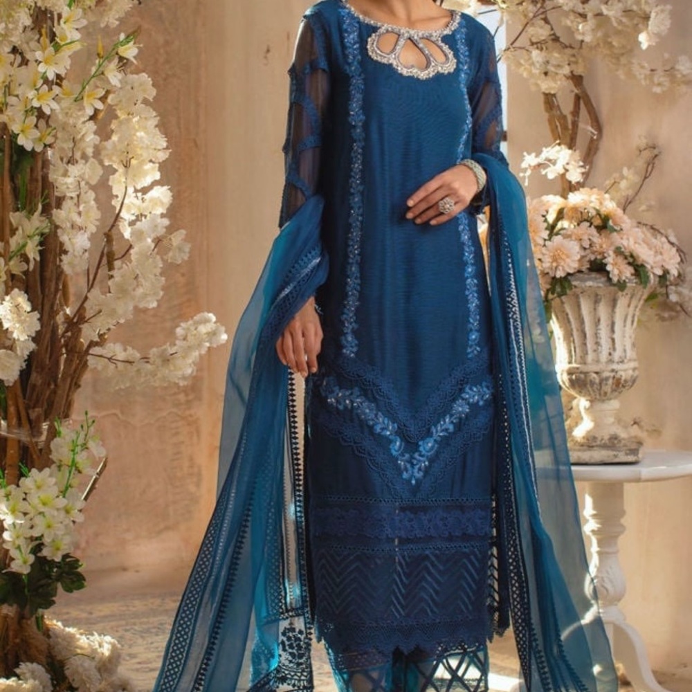 Pakistani indian Blue Embroidered Dress annus abrar